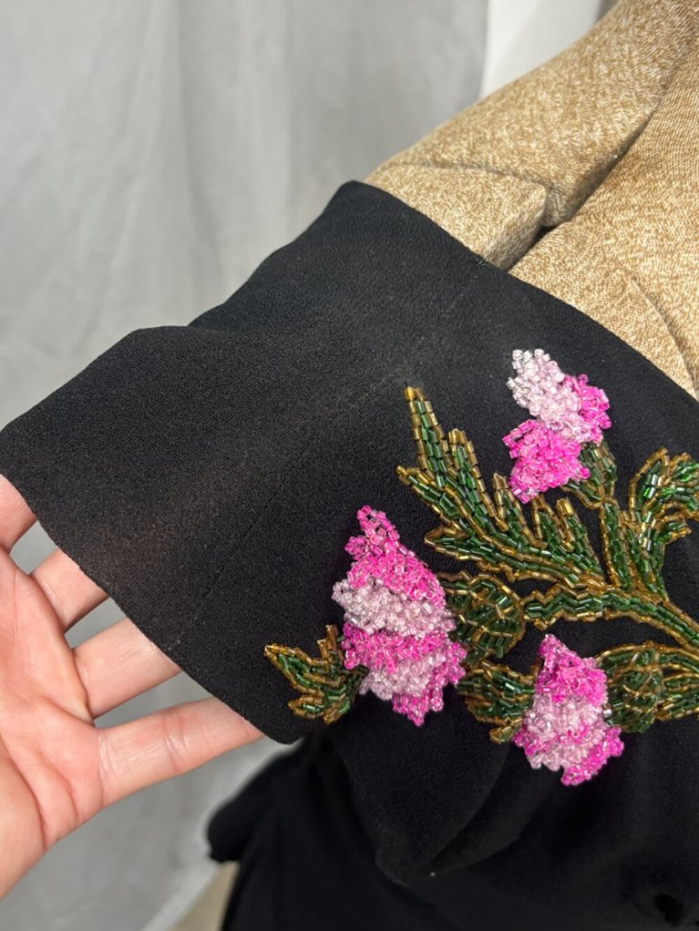 Vintage 1940s Rayon Crepe Beaded Dress - Picture 3 of 7